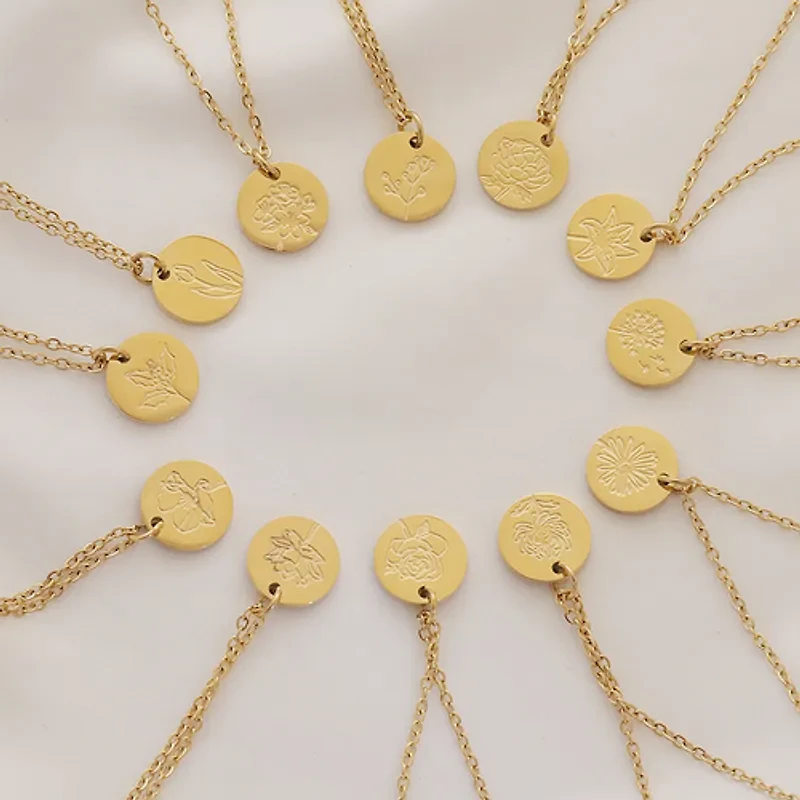 Coined Birth Flower Necklace