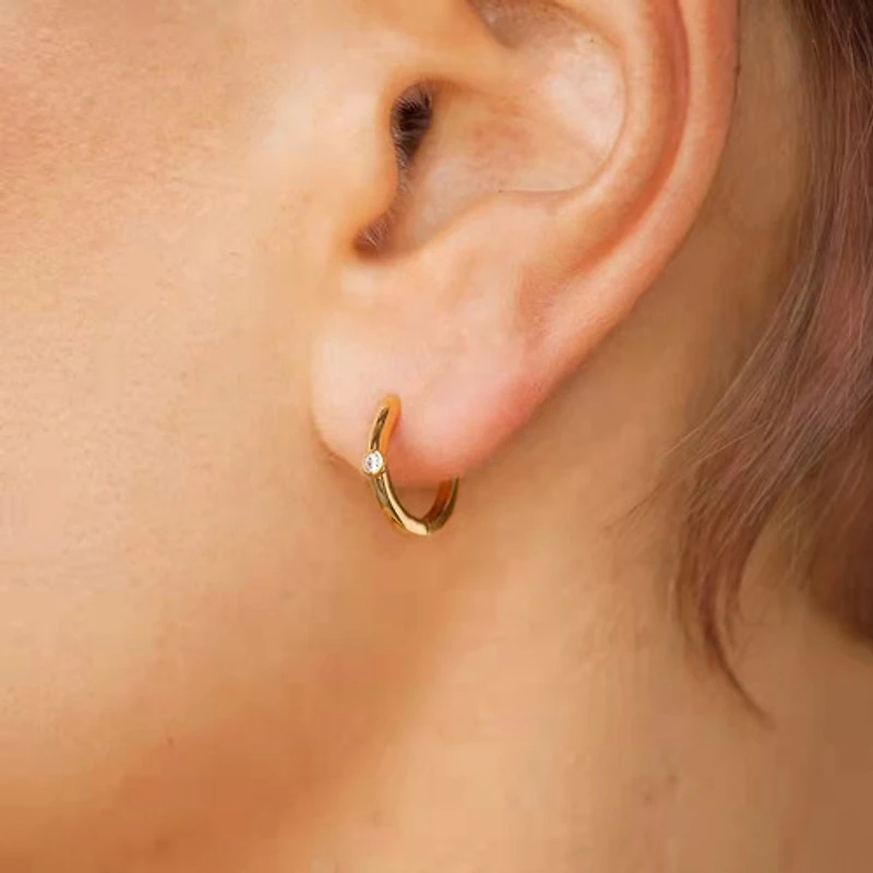 Gold Mini Hoops With Crystal