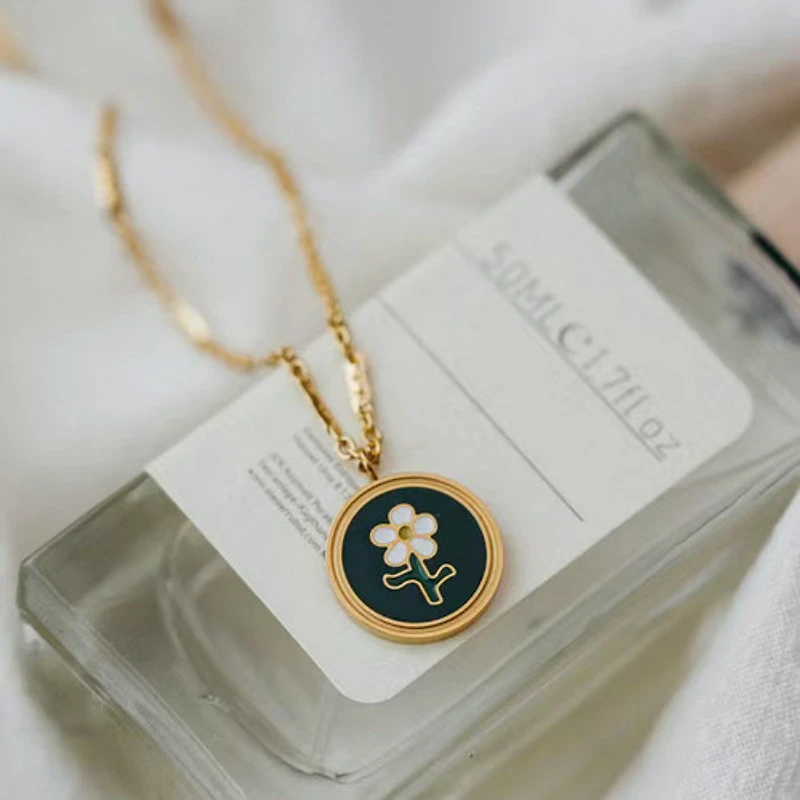 Enamel Coin Flower Necklace