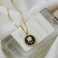 Enamel Coin Flower Necklace
