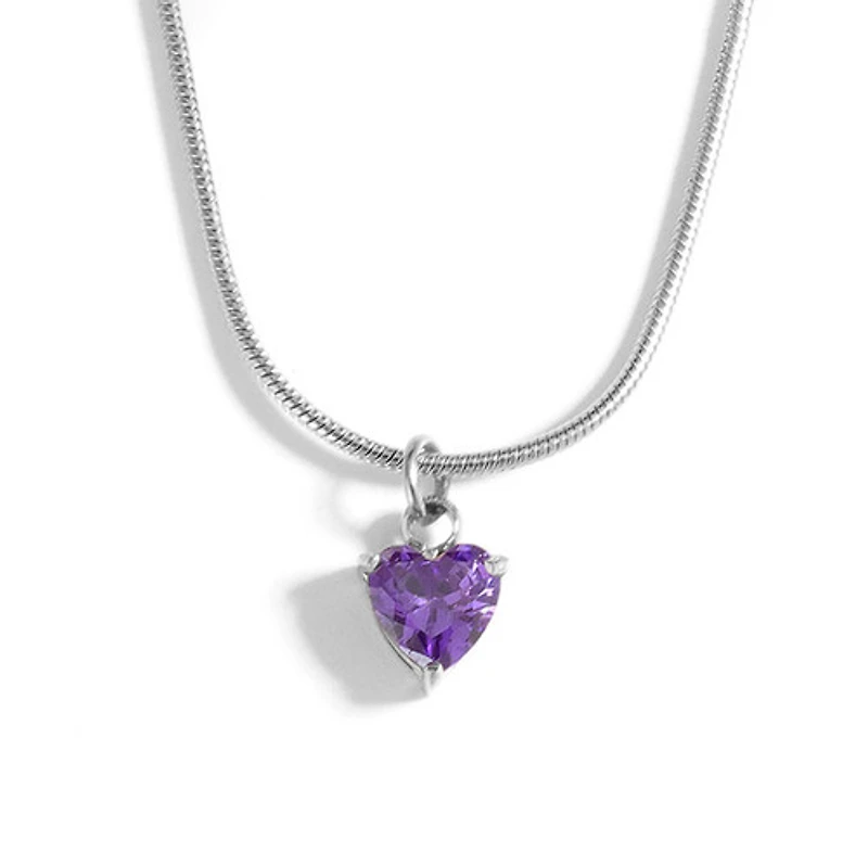 Steel Birthstone Heart Necklace