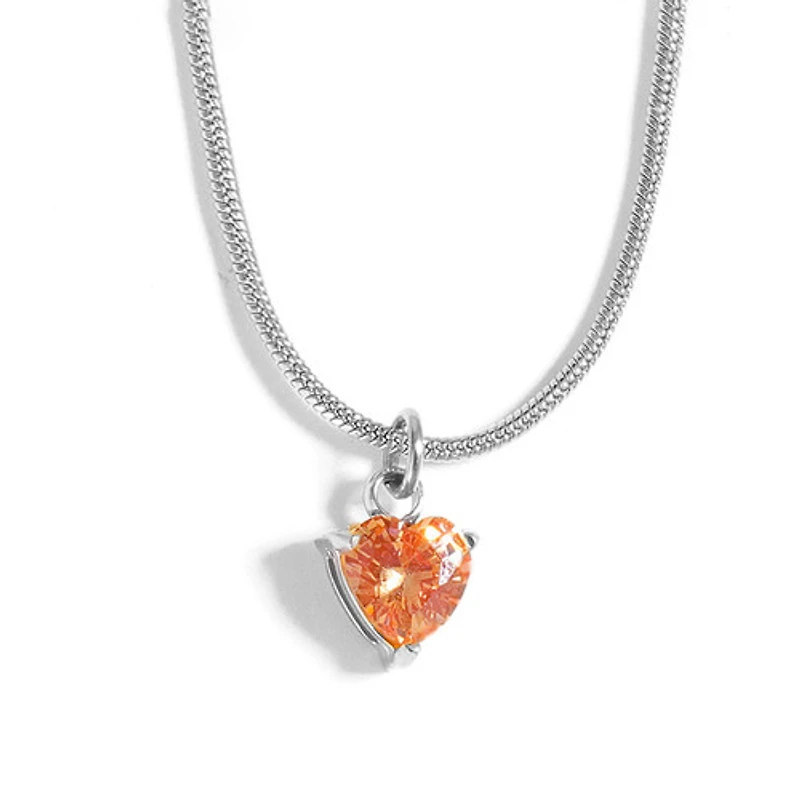 Steel Birthstone Heart Necklace