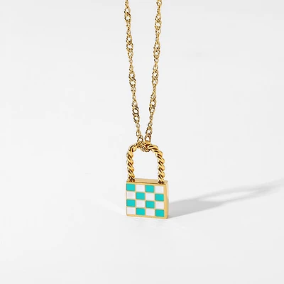 Turquoise Checkered Lock Necklace