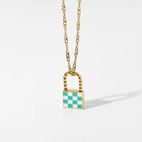 Turquoise Checkered Lock Necklace