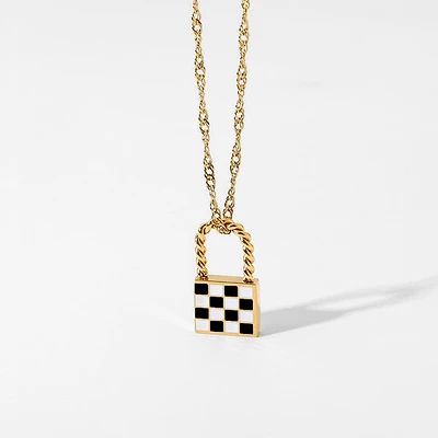 Black & White Checkered Lock Necklace