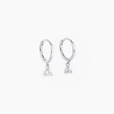 White Gold Diamond Drop Mini Hoops