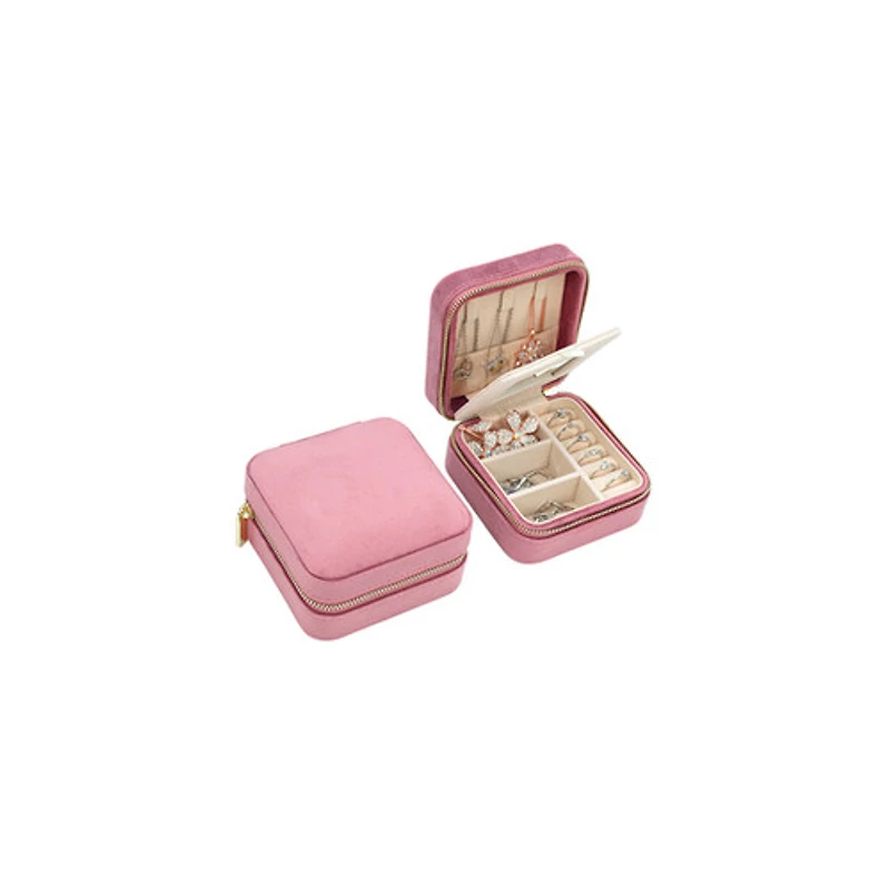 Blush Pink Velvet Dual Layer Travel Case