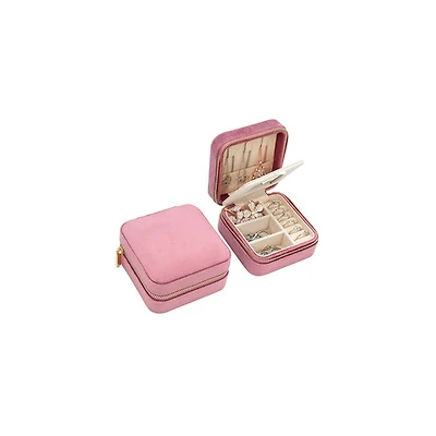Blush Pink Velvet Dual Layer Travel Case
