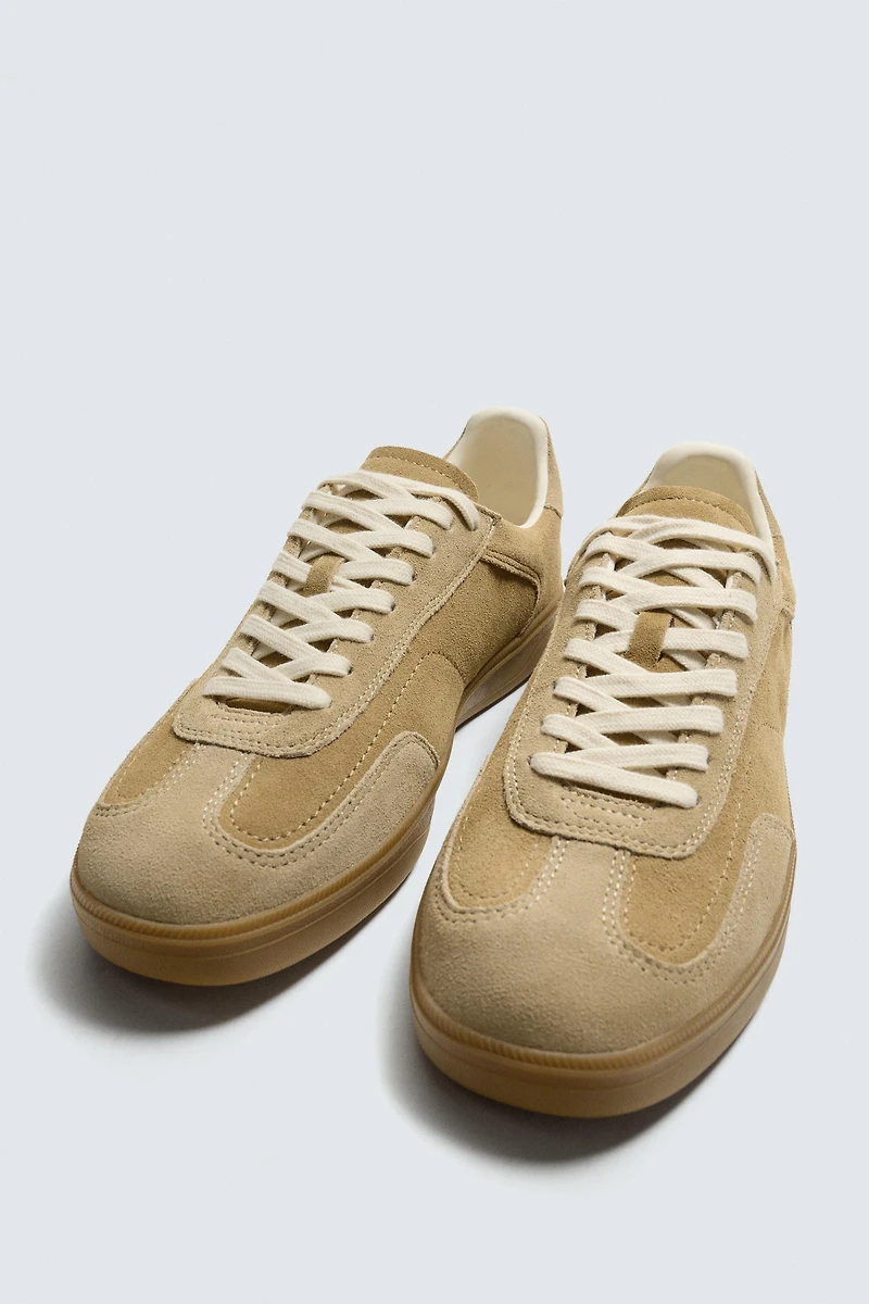 CONTRAST SOLE LEATHER SNEAKERS