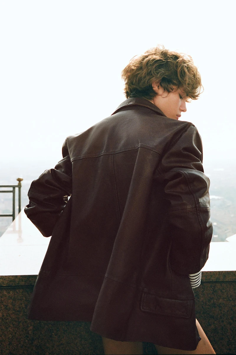 VESTE EN CUIR DÉLAVÉ