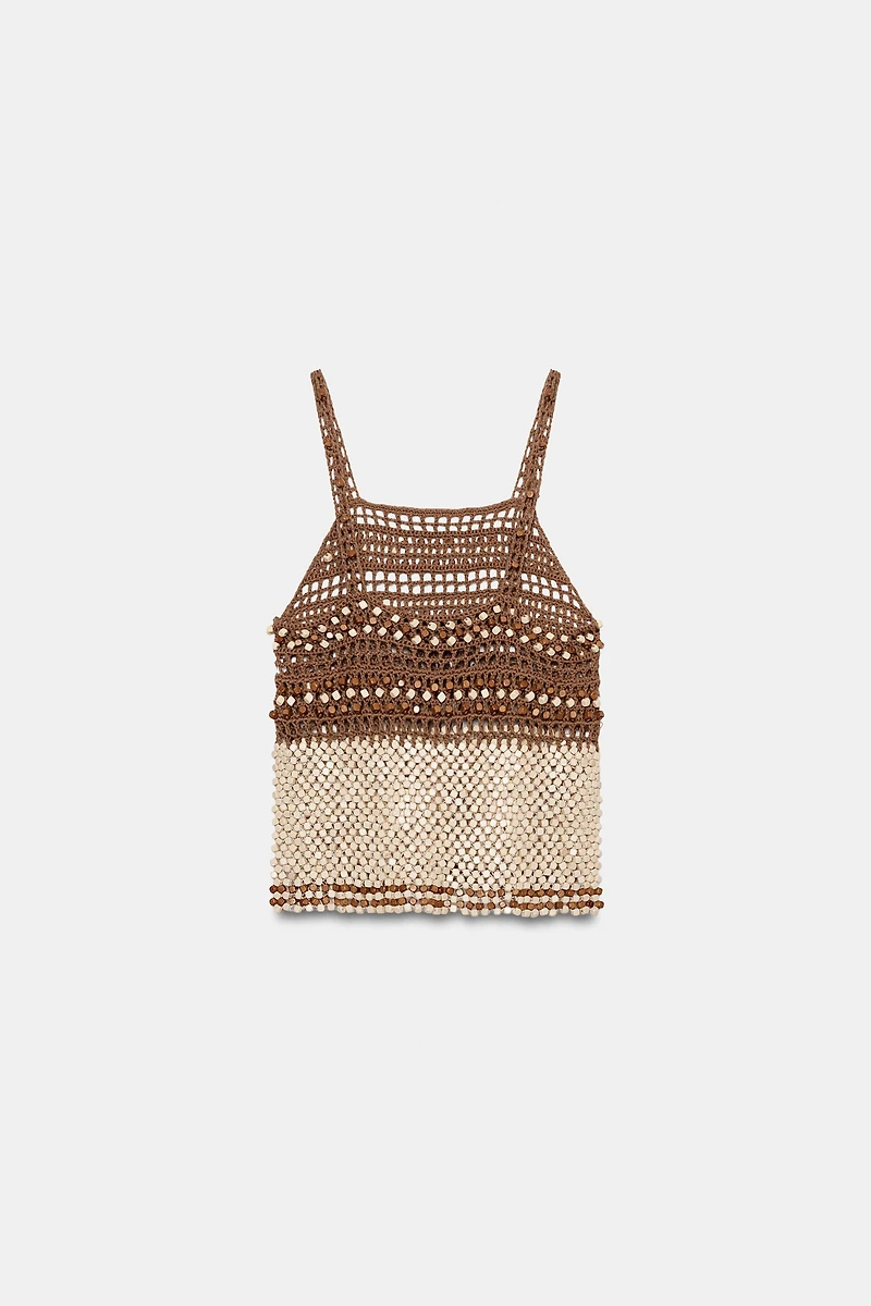 BEADED CROCHET KNIT TOP