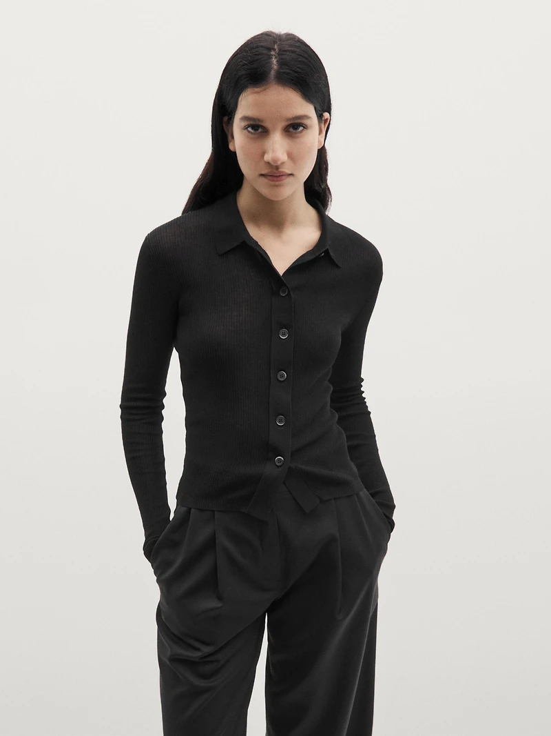 Cotton blend knit cardigan