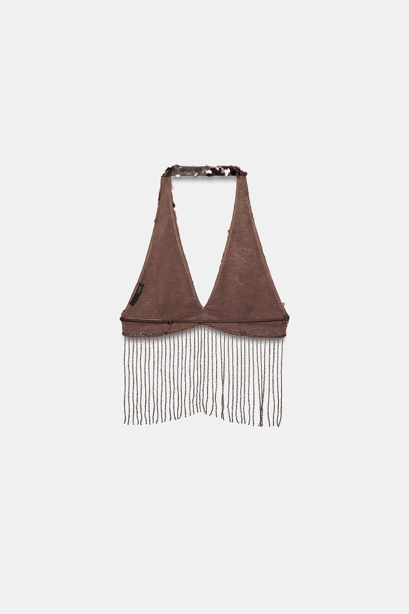 FRINGED SEQUIN CROP TOP