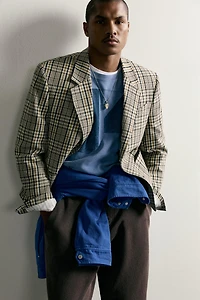 PLAID BOXY FIT BLAZER