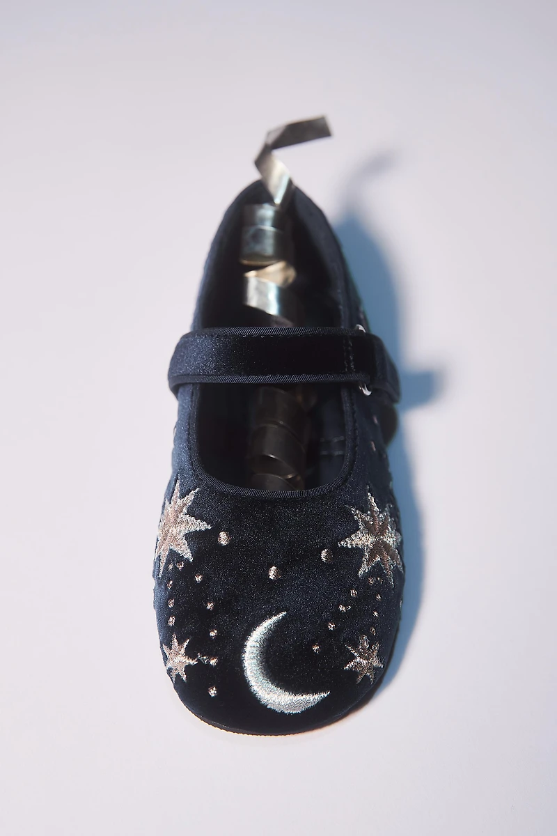 EMBROIDERED VELVET BALLET FLATS