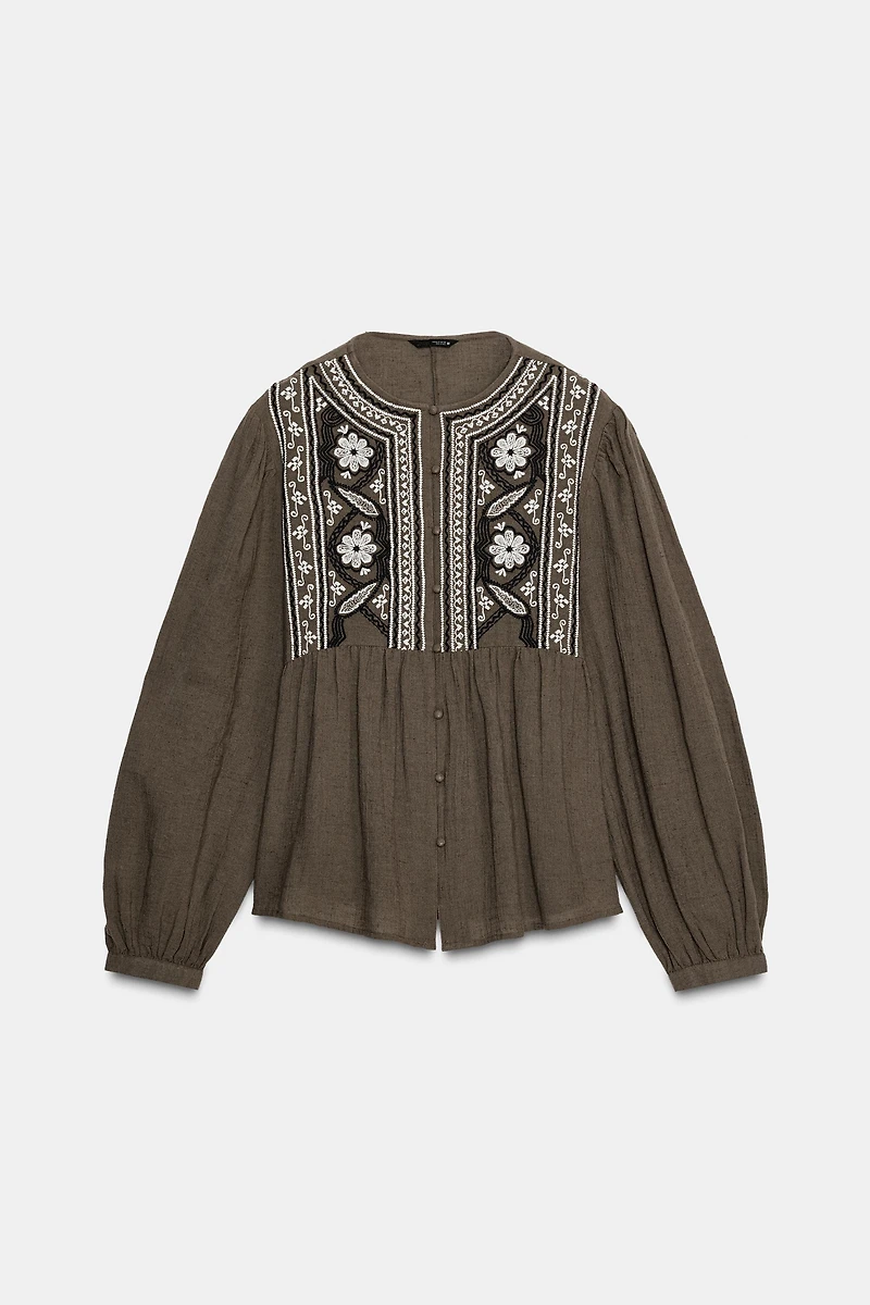 EMBROIDERED BIB BLOUSE