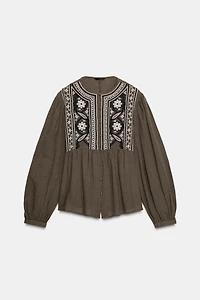 EMBROIDERED BIB BLOUSE