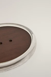 ACACIA WOOD AND GLASS BATHROOM SOAP DISH