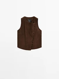 Short suede leather waistcoat with buttons