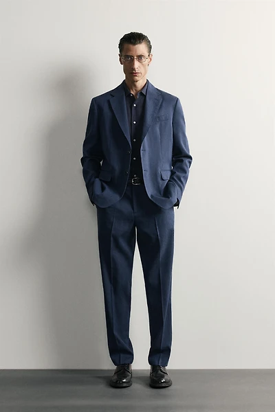 LINEN AND WOOL BLEND REGULAR FIT SUIT PANTS