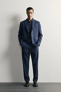 LINEN AND WOOL BLEND REGULAR FIT SUIT PANTS