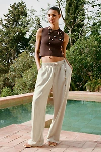 LINEN BLEND STRAIGHT PANTS
