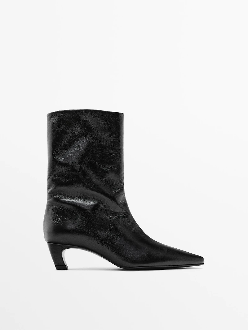 Leather high heel ankle boots
