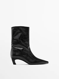 Leather high heel ankle boots