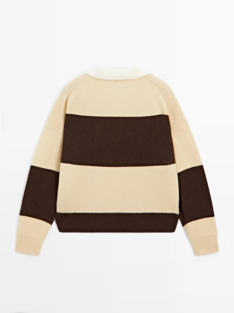 Striped wool blend polo sweater