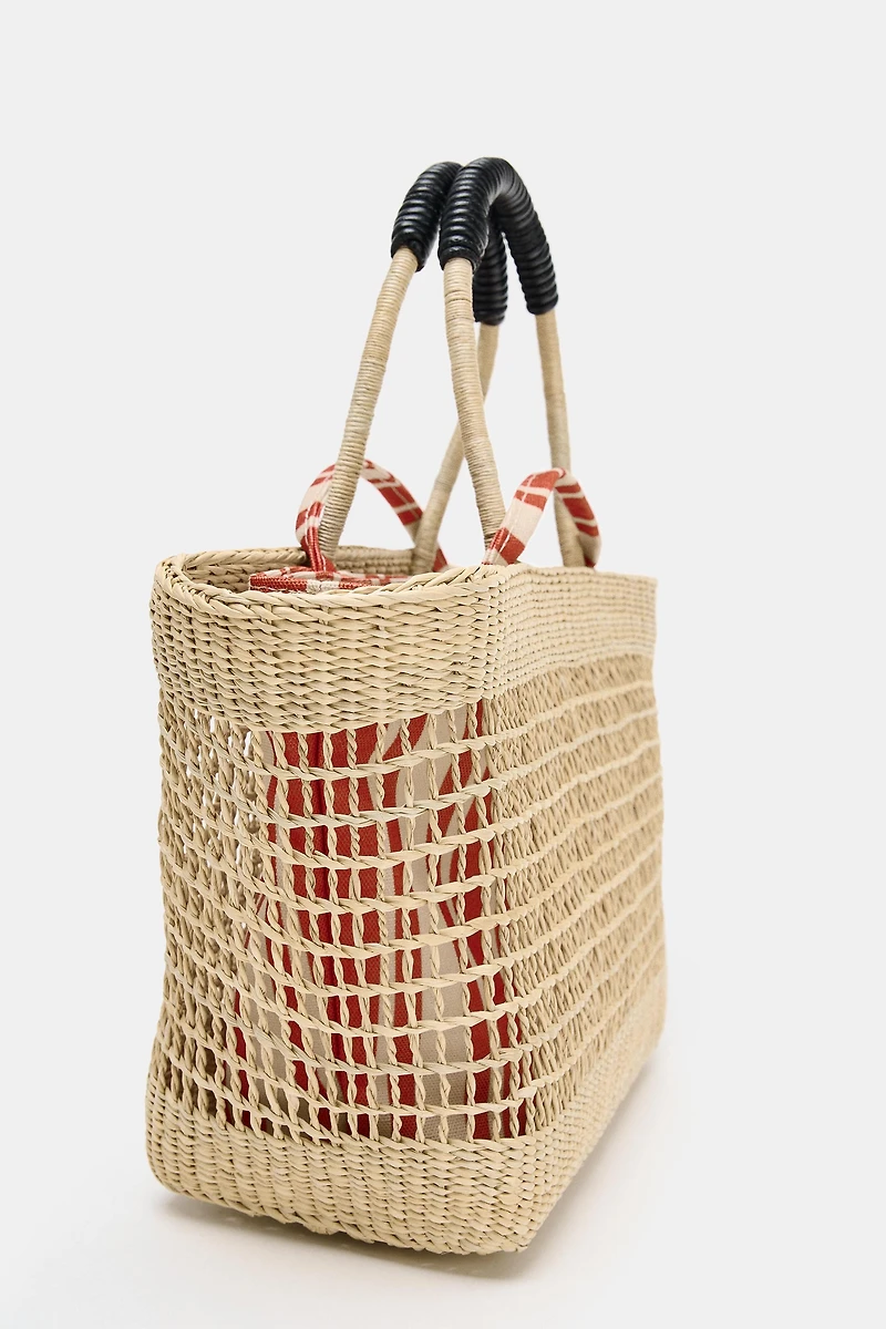 DOUBLE WOVEN BASKET BAG