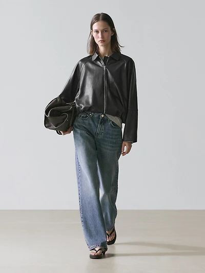 Oversize nappa leather jacket