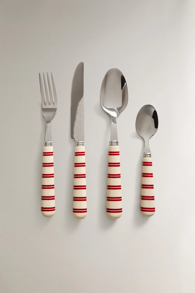 STRIPED HANDLE FLATWARE SET (SET OF 4)
