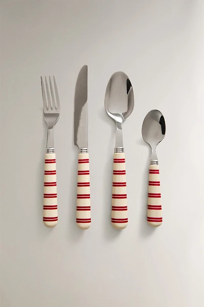 STRIPED HANDLE FLATWARE SET (SET OF 4)