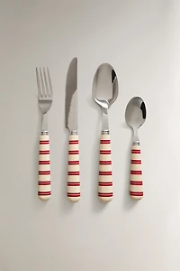 STRIPED HANDLE FLATWARE SET (SET OF 4)