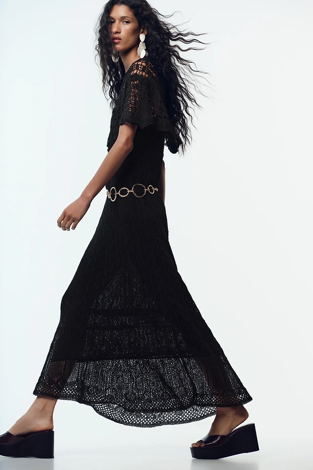 Zara POINTELLE KNIT RUFFLE LONG DRESS | Place Rosemre Zara POINTELLE KNIT RUFFLE LONG DRESS | Place Rosemre