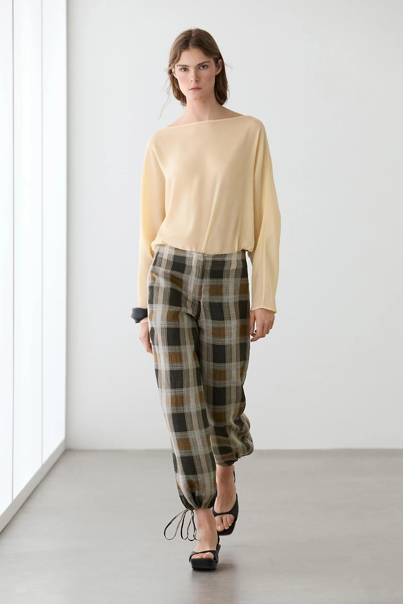 Check print sarouel trousers