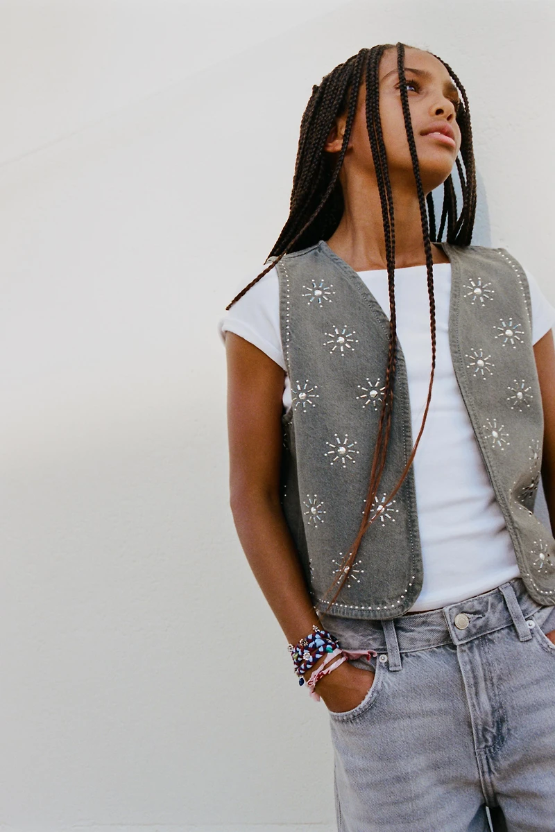RHINESTONE DENIM VEST