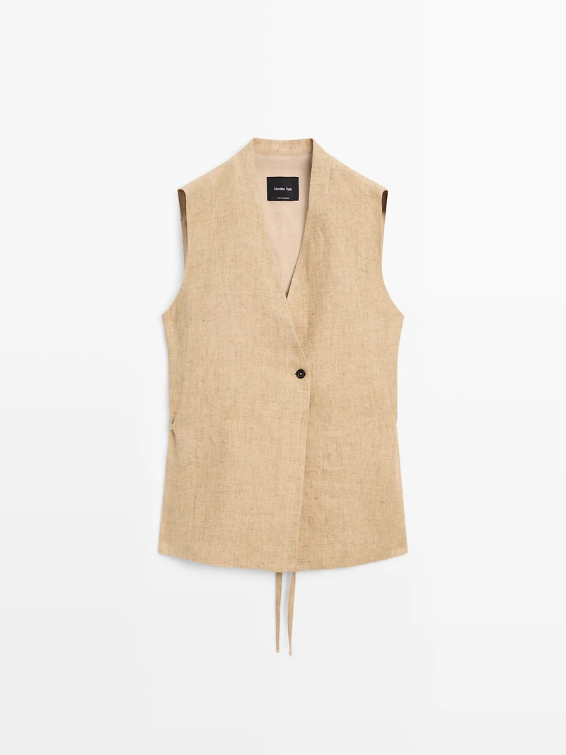 Veste sans manches croisée lin