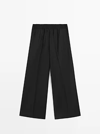 Pantalon large cropped élastique 100 % laine