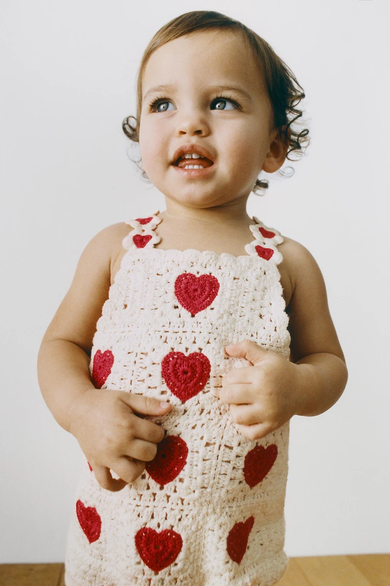 HEARTS CROCHET KNIT ROMPER