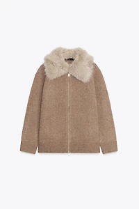 100% WOOL FAUX FUR LAPEL JACKET