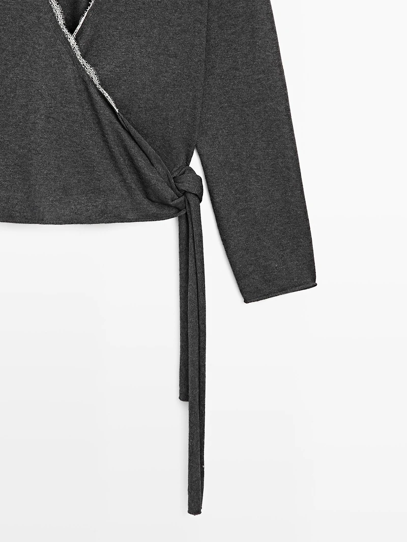 Knit wrap cardigan with lace detail