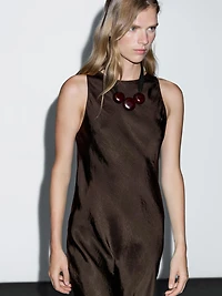 Long satin halter neck dress