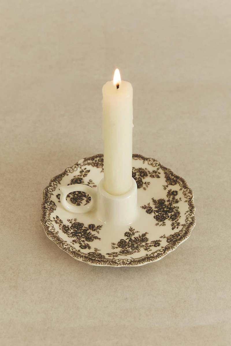 FLORAL EARTHENWARE CANDLEHOLDER