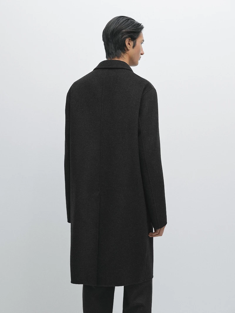 Manteau long à revers en laine mélangée