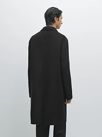 Manteau long à revers en laine mélangée