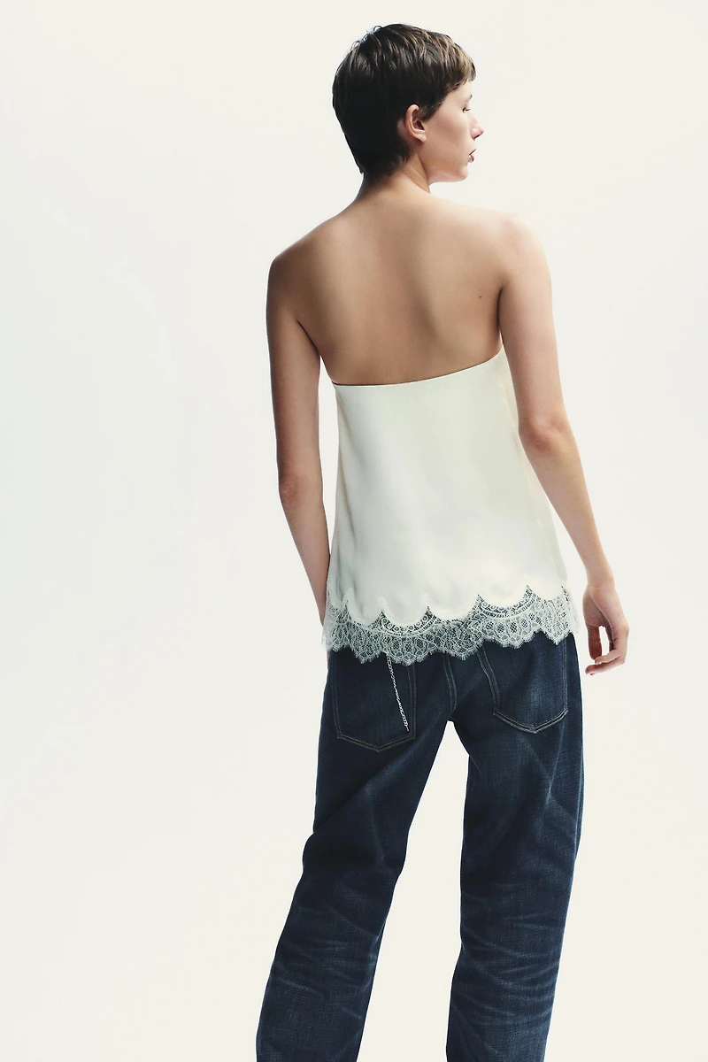 SATIN EFFECT LACE BUSTIER TOP