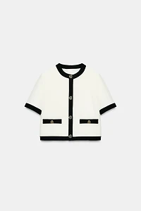 SHORT SLEEVE BLAZER WITH CONTRASTING PIPING