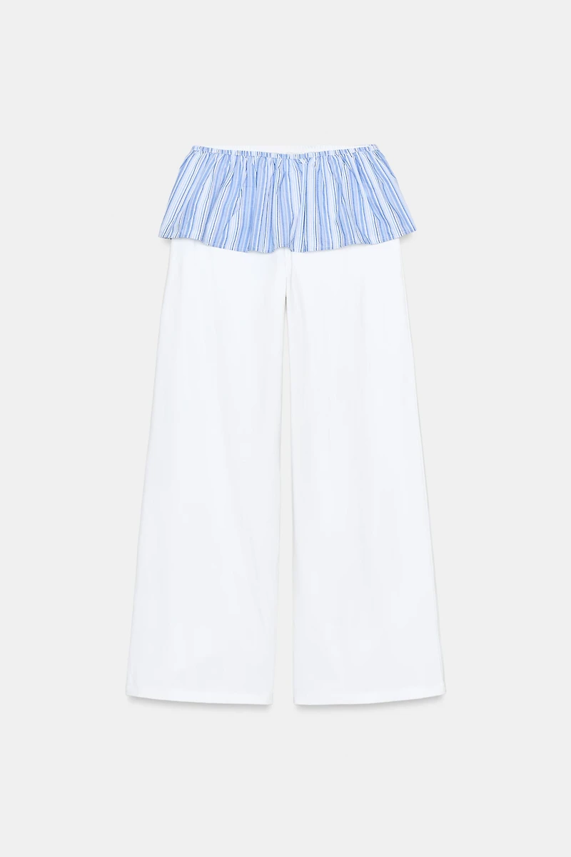 STRAIGHT LEG RUFFLE PANTS
