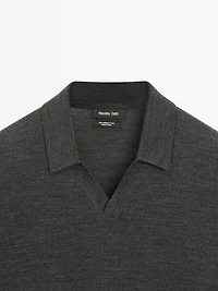 100% merino wool knit polo sweater